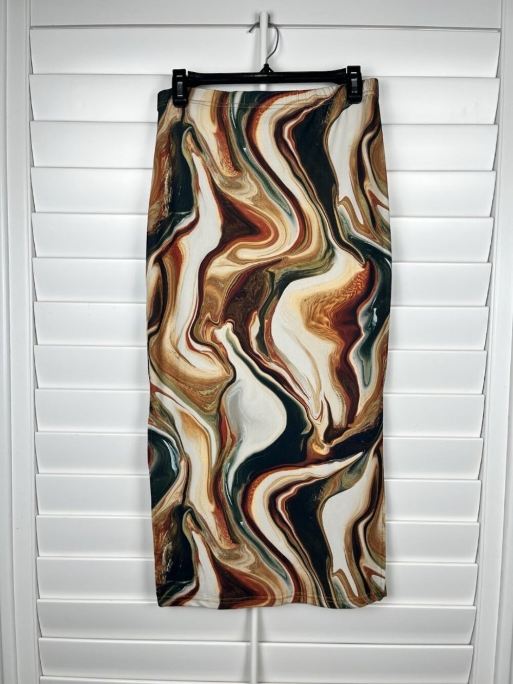 SHEIN Women’s Size L Abstract Marble Swirl Print Stretch Midi Maxi Skirt